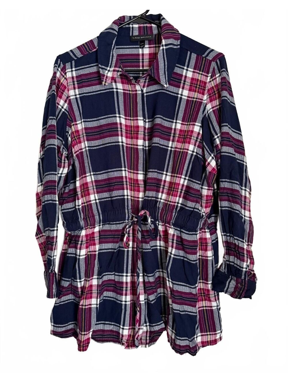 Lane Bryant Women's Button Down Tunic Flannel Shirt Size 14 16 Plaid Coquette